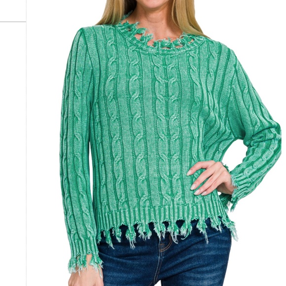 Zenana “ Carly 3 “ Zenana Cable Knit Sweater with Fringe Detail 43 - Picture 1 of 2